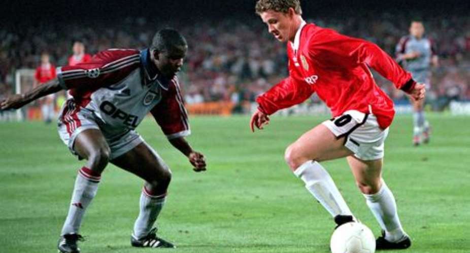 Samuel Kuffour, left, faces Ole Gunnar Solskjaer in the 1999 European Cup final won 2-1 by Manchester United. Photograph: PopperfotoGetty Images