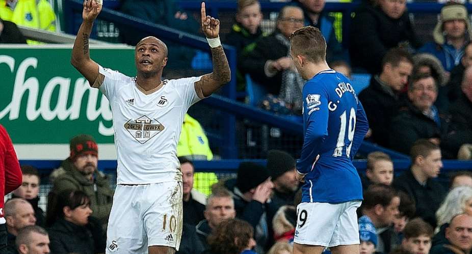 Andre celebrates his goal for Swansea City