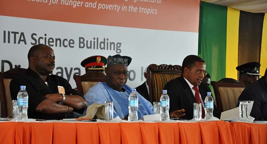 L-R: The Director General, International Institute Of Tropical Agriculture (IITA), Dr Nteranya Sanginga; Nigeria’s Former President Olusegun Obasanjo; And The President Of The United Republic Of Tanzania, His Excellency, Dr Mrisho Jakaya Kikwete