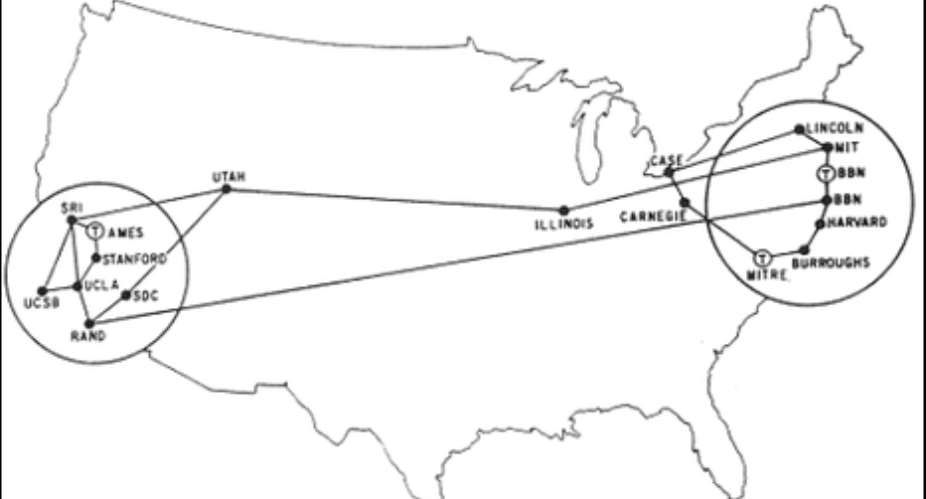 By 1971 the fledgling internet had spanned the US.