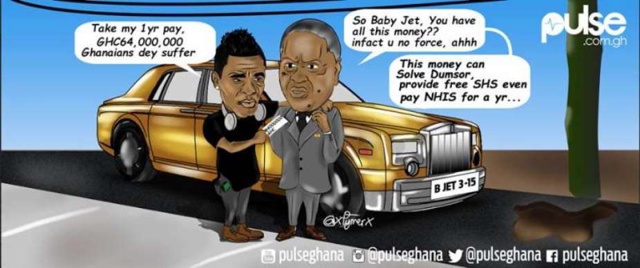 The funny cartoon of Asamoah Gyan in a hearty chat with President Mahama