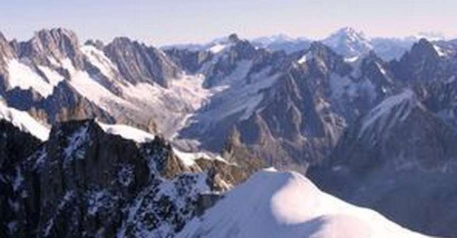 A view from the viewing platform of Aguille du Midi in the French Alps, France.