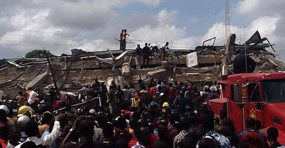 The collapsed Melcom Shopping center