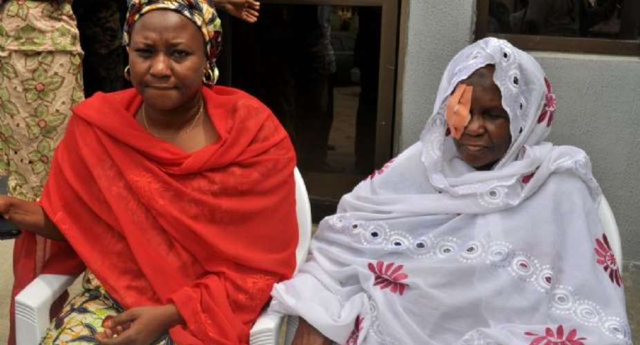 Hajiyah Aminat Abubakar (right) with a lady, who led him to Ado-Ekiti