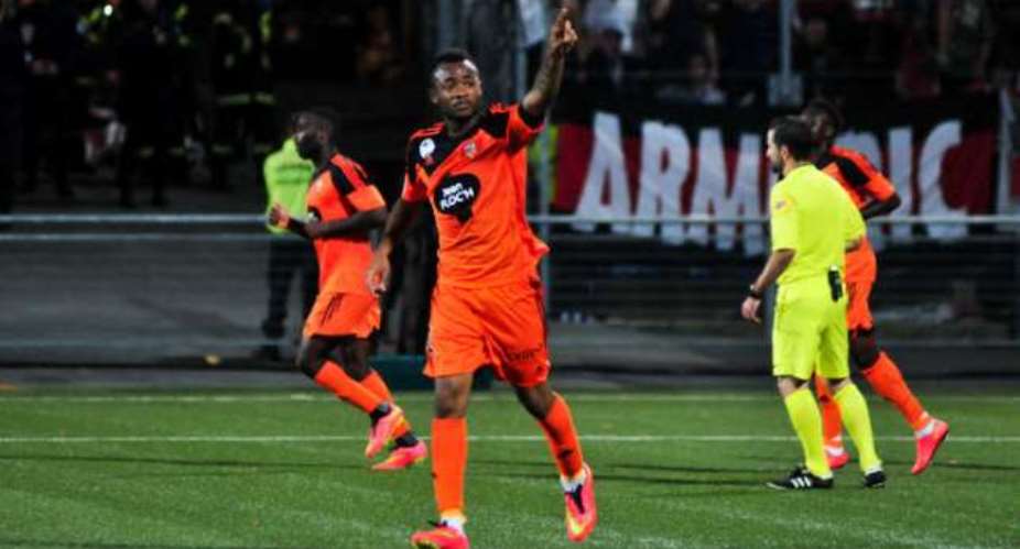 On form: Jordan Ayew scores in Lorient loss