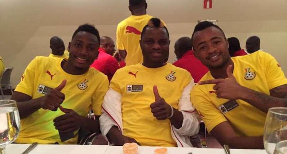 Jordan Ayew with his Ghana teammates Baba Rahman and Mubarak Wakaso