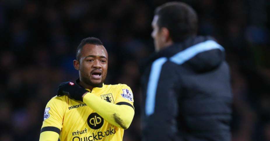 Jordan Ayew leaves the pitch after being shown the red card