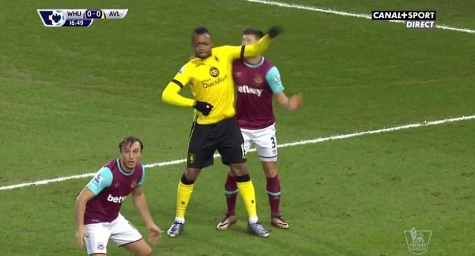 Jordan Ayew was caught using his elbow to attack an opponent