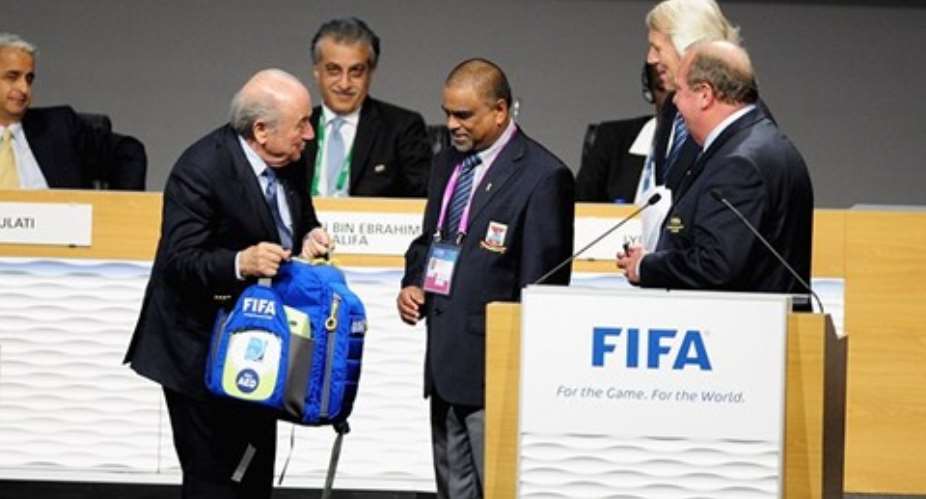 FIFA President Joseph Sepp Blatter demonstrating the MEMB at the ceremony.