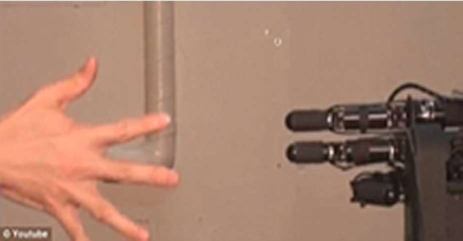 Winner! Wait... no... You again: The robot makes his rock gesture, beating out puny human 1