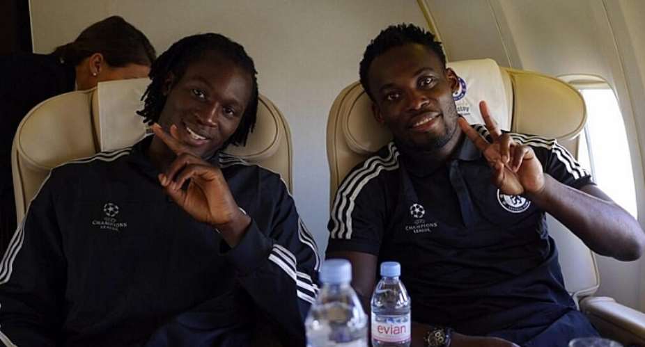 Michael Essien, right, with Romelo Lukaku were unused