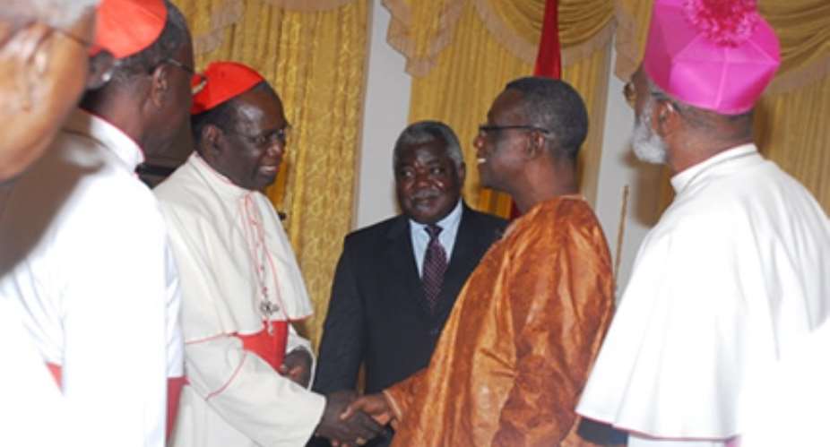 President Mills welcoming Polycarp Cardinal Pengo, President of the Conference and other cardinals to the Castle.