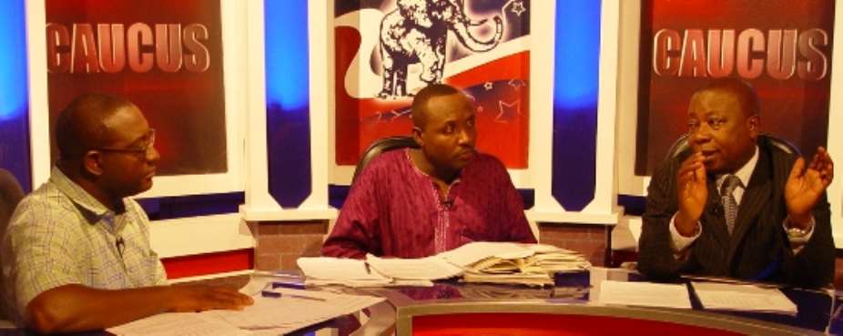 Mr Agyeman-Manu (right), John Boadu (middle) Yaw Buaben Asamoah (left - host of the show)