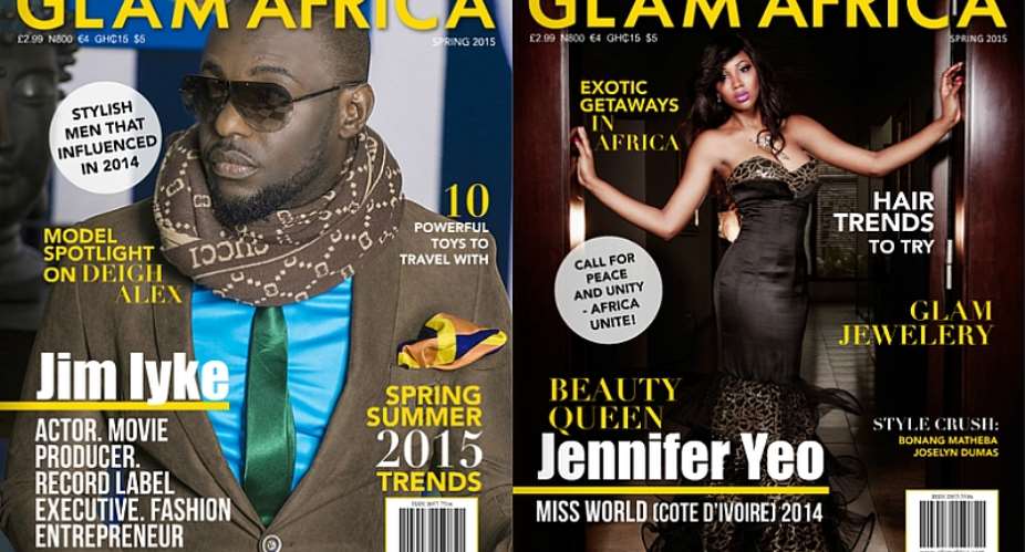 Jim Iyke and Miss World Cote DIvoire, Jennifer Yeo on the Cover of Glam Africa Magazines Spring 2015 Edition