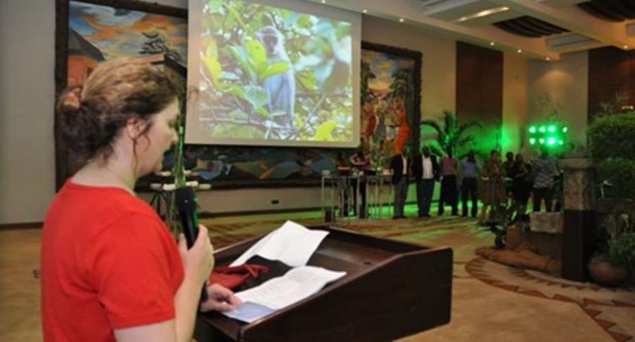 Dr. Wellmann delivering her short address to the corporate stakeholders at the cocktail event at Movenpick on Thursday.