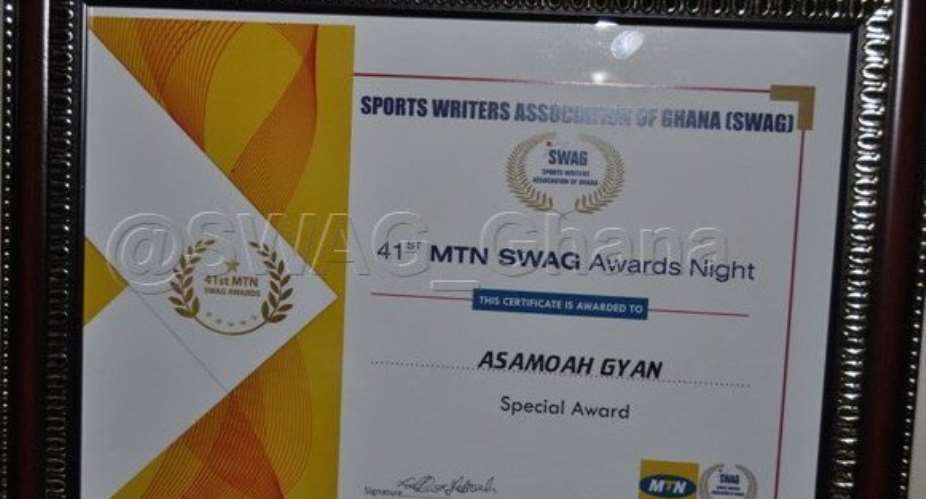 Philanthropist Asamoah Gyan awarded by Sports Writers of Ghana
