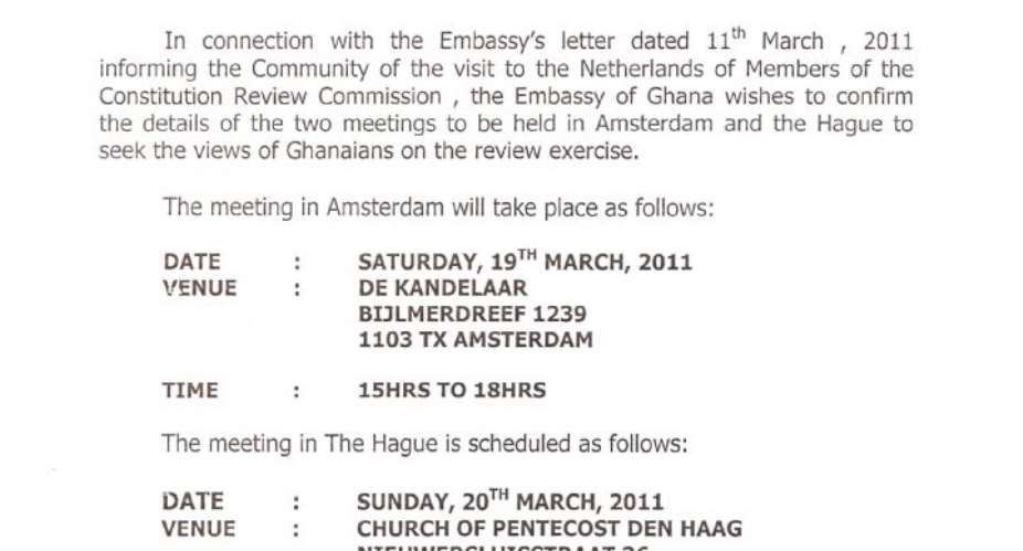 MEETING WITH MEMBERS OF THE CONSTITUTION REVIEW COMMISSION (Holland)