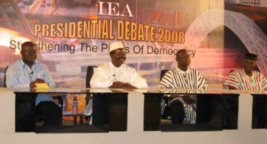 Candidates in the 2008 IEA debate The late Mills is 2nd from right