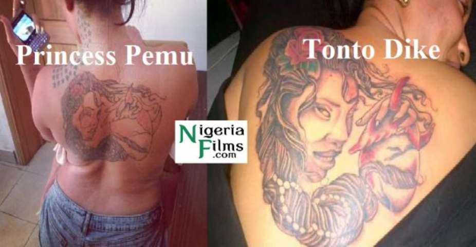 Tonto Dike's Tattoo Gets Follower... Rising Actress Princess Pemu Gets Exact Tattoos Photos