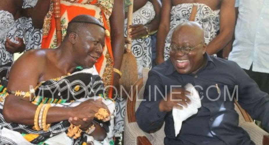 Otumfuo Osei Tutu II (left) in a hearty chat with Nana Akufo-Addo