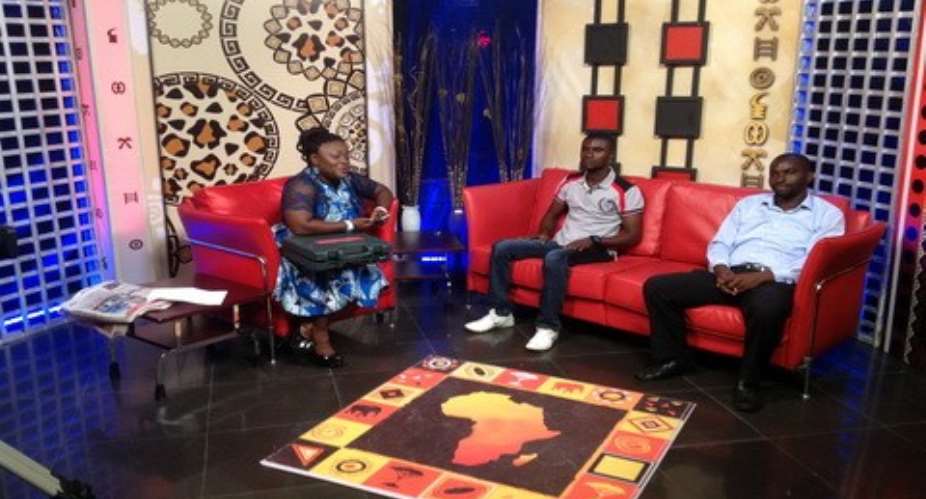 Thomas Safo Appiah flanked by Nana Yaa Brefo, host of Badwam on the right and William Addison of Multi TV on the left