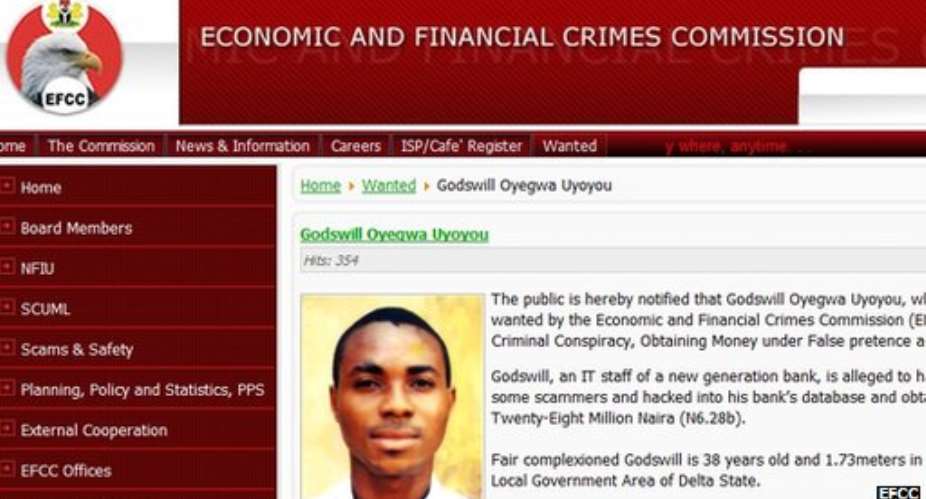 Mr Uyoyou is named in the wanted poster issued by Nigeria's financial police force