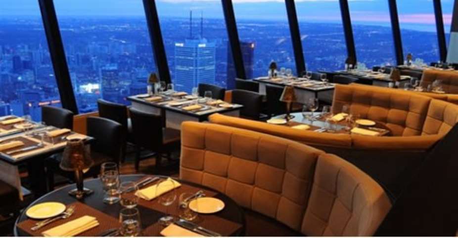 The 360 Restaurant atop Canadas CN Tower is a dizzying 1,100 feet above Toronto.