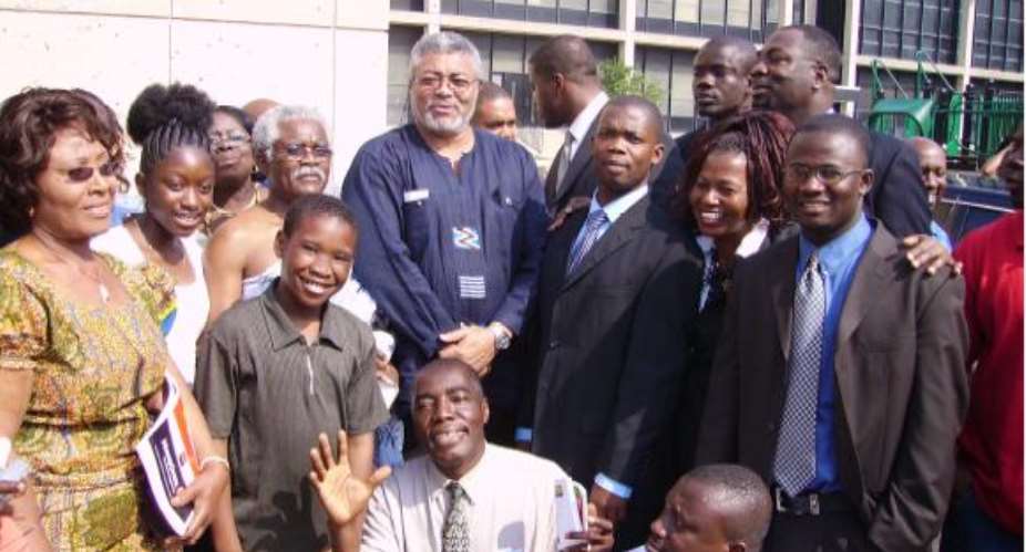 Former President Rawlings some well-wishers after the church service.This picture talks for itself that the earlier publication on Ghanaweb was false.
