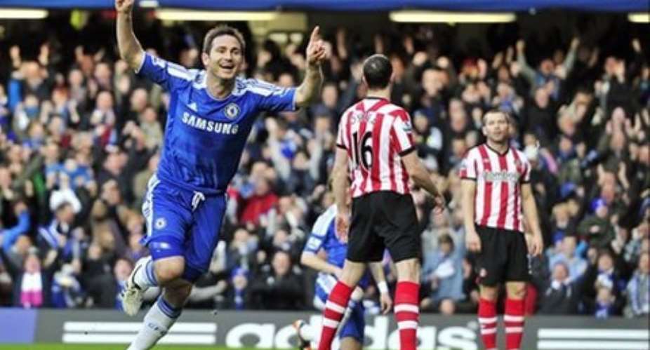 Frank Lampard jubilating a goal scored against Sunderland