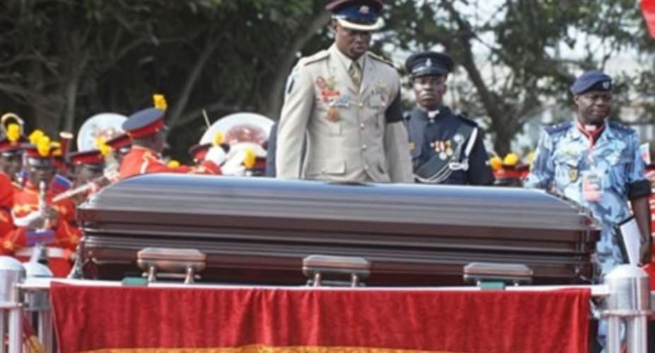 The casket bearing the mortal remains of the late President