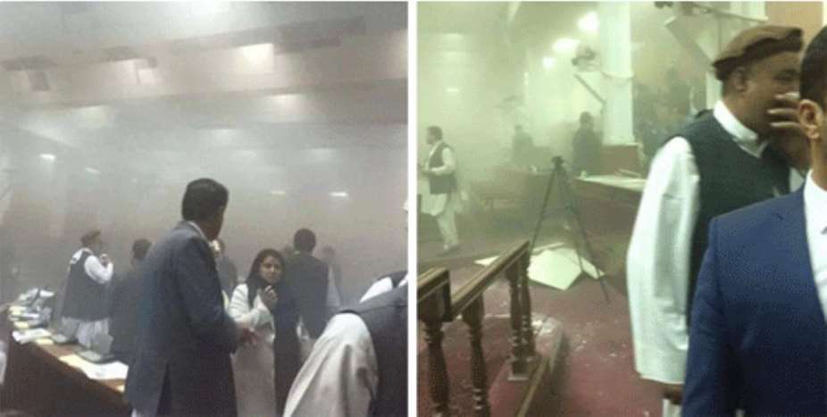 Image inside Afghanistan Parliament following loud explosions and gunfire.Image: twitter.com1TVNewsAFstatus612877566857318400