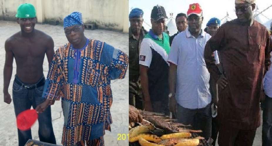 Former President Obasanjo ROASTING Chicken & Fashola Buying Roasted Plantain
