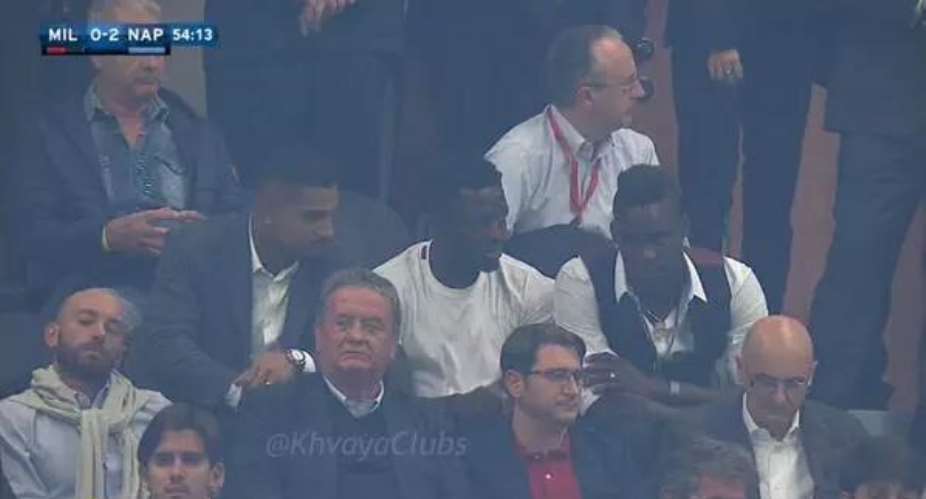 Sulley Muntari flanked by former mates Kevin-Prince Boateng and Mario Balotelli.