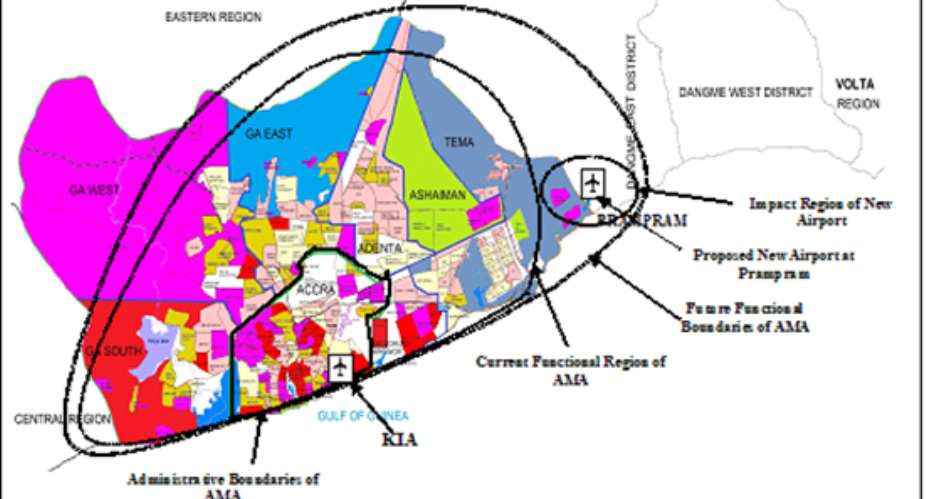 Map Of Accra Metropolis Showing The Growth Impact Of The Proposed New Airport At Prampram