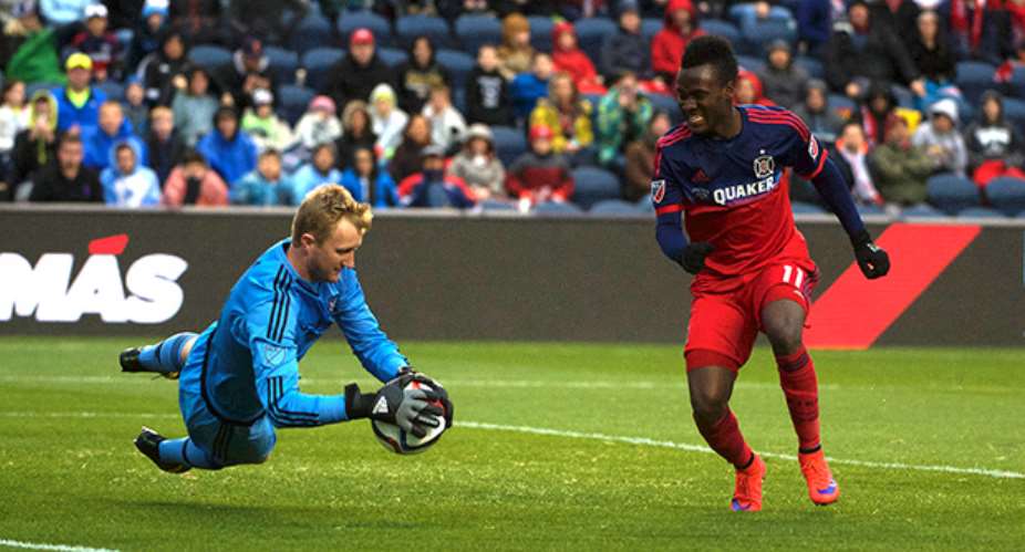 David Accam in action against New York City FC.