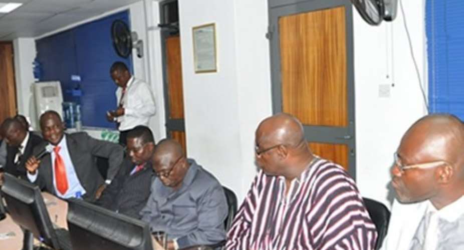 Hon. Ibrahim Ahmed, Vice Chairman of the Committee addressing the gathering. Seated around him are other Parliamentarians
