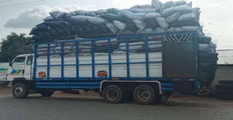 Truck loaded with shea tree processed charcoal enroot to Southern Ghana