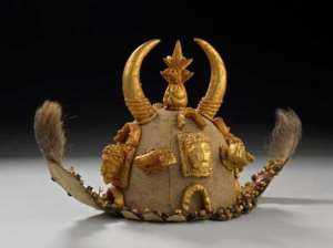 Asante gold head-dress or ceremonial hat, Kumasi, Ghana, now in British Museum, London, United Kingdom.