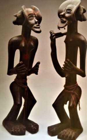 Ancestor couple, Chibinda and his wife Lweji. Chokwe. Democratic Republic of Congo, now in Tropenmuseum, Amsterdam, Netherlands.