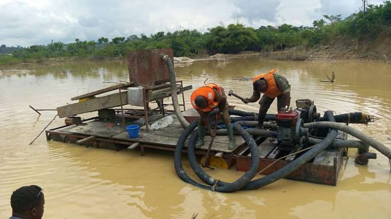 Dunkwa on Offin Anti galamsey Team Destroys Illegal Mining Equipment