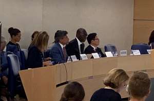 Victor Madrigal-Borloz, IE on SOGI (First row, 2nd to the left) presents his report on data collection and management related to violence and discrimination based on SOGI in “Room 20” at the HRC. Photo taken by Joey Joleen Matael 24 June 2019
