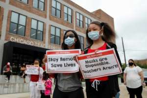 Teachers led the protests across the US, demanding adequate classroom safety measures as schools debate reopening. By KAMIL KRZACZYNSKI (AFP)