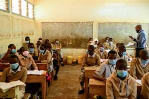 Teachers say social distancing is often hard to practice in crowded classrooms. By Gordwin ODHIAMBO (AFP)