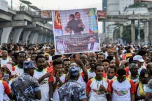 Thousands of Eritreans and Ethiopians took part in a 10-kilometre reconciliation run in Addis Ababa on Sunday to celebrate the diplomatic thaw between the two nations.  By Michael TEWELDE (AFP)