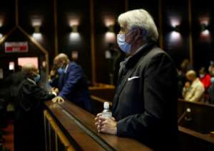 Thales, represented by Pierre-Marie Durand, is also in the dock. By ROGAN WARD (POOL/AFP)