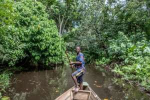 The 3,000 hectares (7,400 acres) of forest, named after the river Hlan, is only accessible by canoe. By Yanick Folly (AFP)