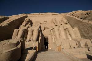 The colossal statues of a seated Ramses II at the entrance of Abu Simbel archaeological site, rescued from the waters of the reservoir behind the Aswan Dam. By Khaled DESOUKI (AFP)