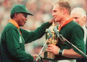 The All Blacks were red-hot favourites in the 1995 Rugby World Cup final but South Africa had a secret weapon in political prisoner-turned-president Nelson Mandela . By PHILIP LITTLETON (AFP)