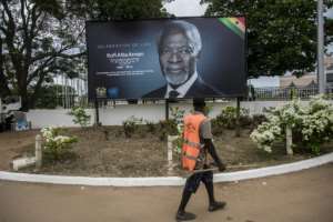 The body of former UN chief Kofi Annan has been kept at Accra International Conference Centre prior to the state funeral.  By CRISTINA ALDEHUELA (AFP)