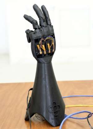 The bionic hand is made of Lego-like parts that can be replaced if damaged or to match a child's physical growth. By Bechir TAIEB (AFP)